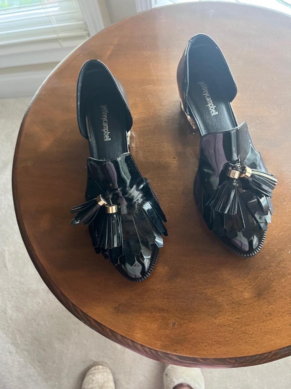 Jeffrey Campbell Black Patent Tassel Loafers for Women Size 8